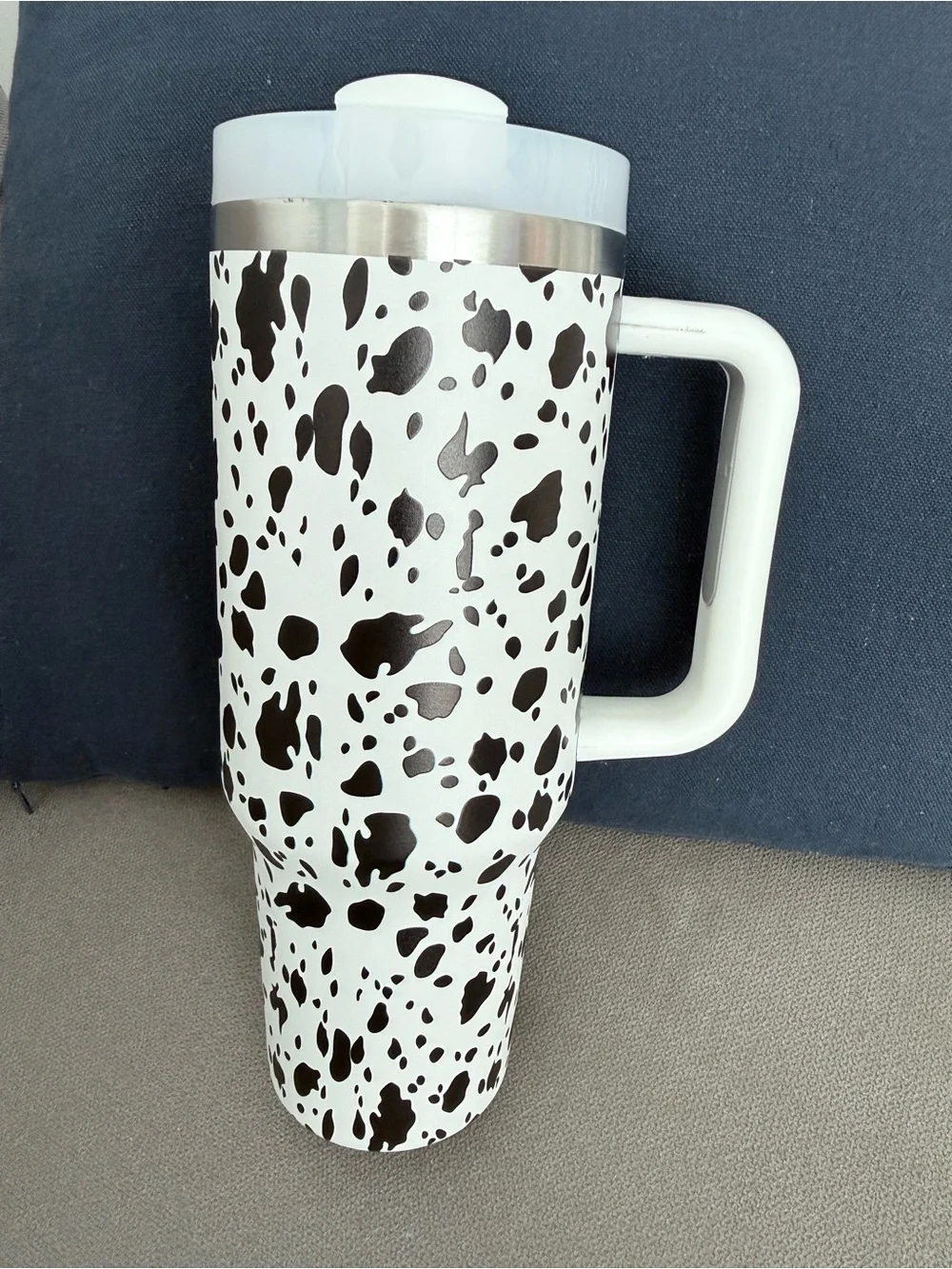 White & Black Spot Travel Mug with Handle